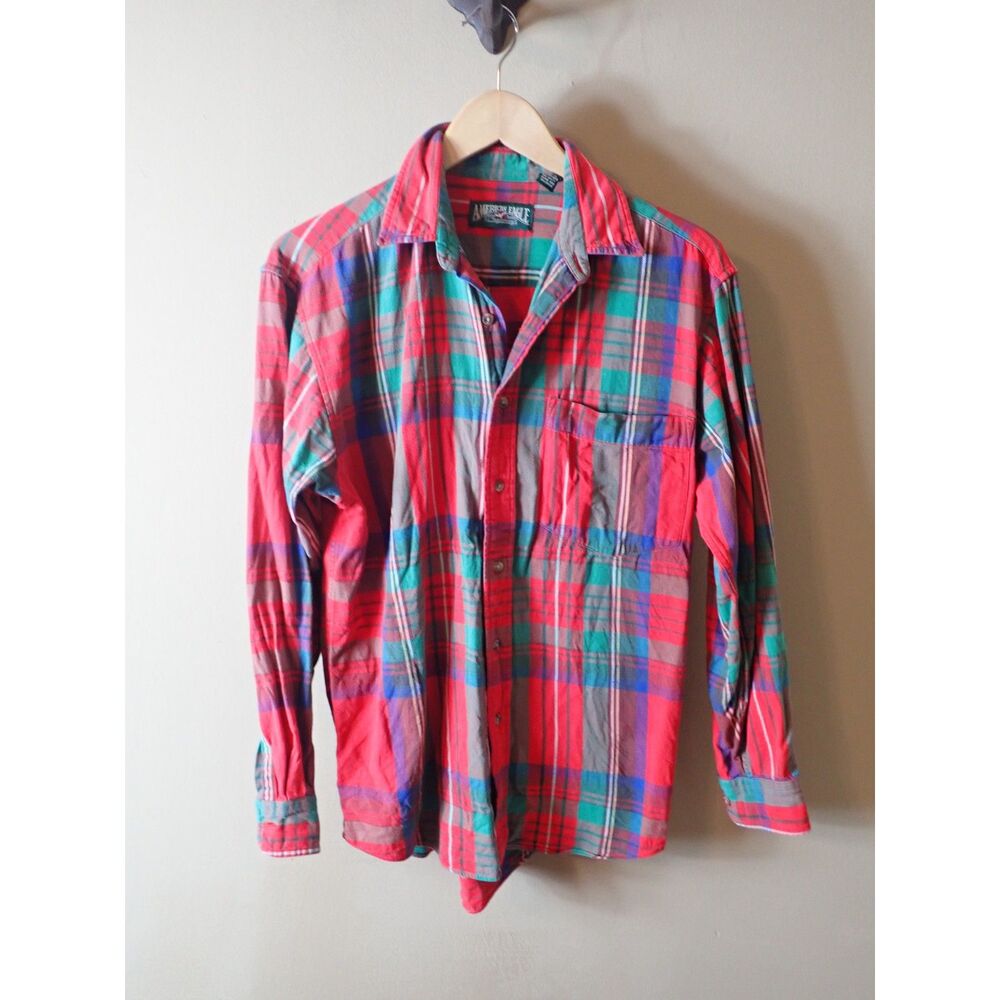American Eagle Outfitters Flannel Shirt Red Bright Small Mens Grunge Cabin Core